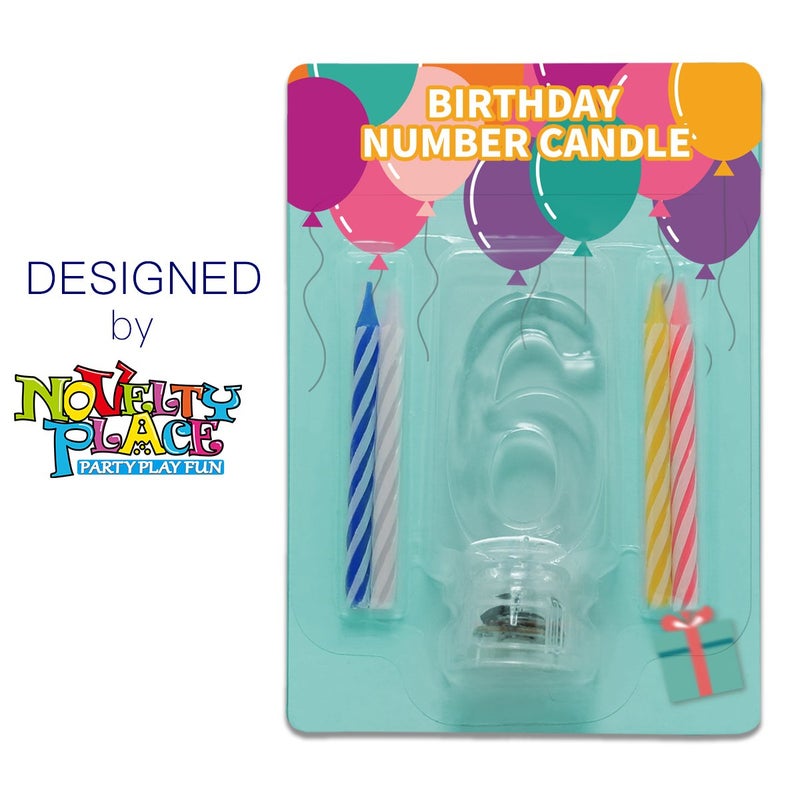 Novelty Place Birthday Number Candle Set, Flashing Multicolor Changing LED Birthday Cake Topper with 4 Wax Candles (Number 6) - Image 2